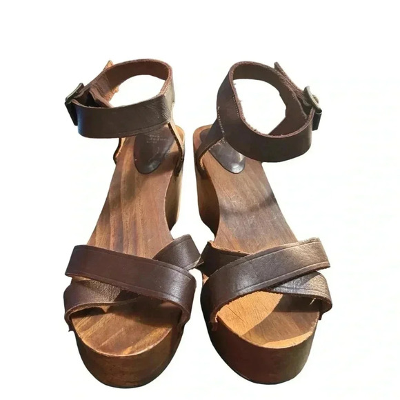 Zara Wooden Leather Strap Sandals Size 40 or 9 - Picture 2 of 6